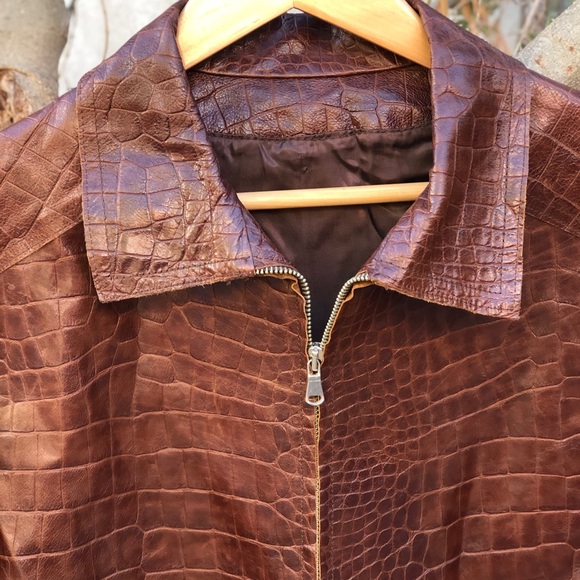 VTG Unisex Vera Pelle Lavorazione 🇮🇹 Croc Embossed Sz M - Picture 2 of 15